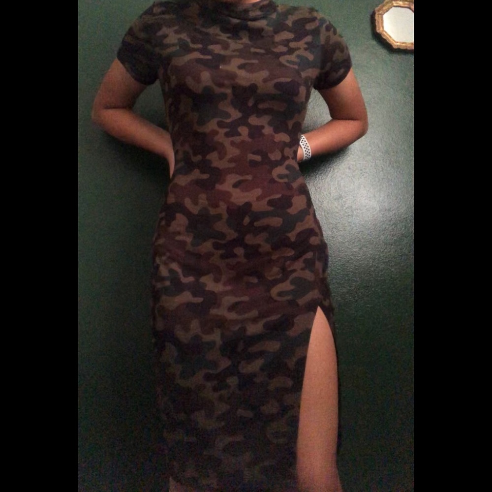camo midi dress with side slit